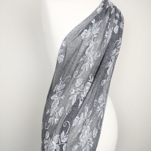 Gray Shawl - Silver Sheer Floral Lace Formal or Special Occasion Scarf Wrap - Picture 4 of 5